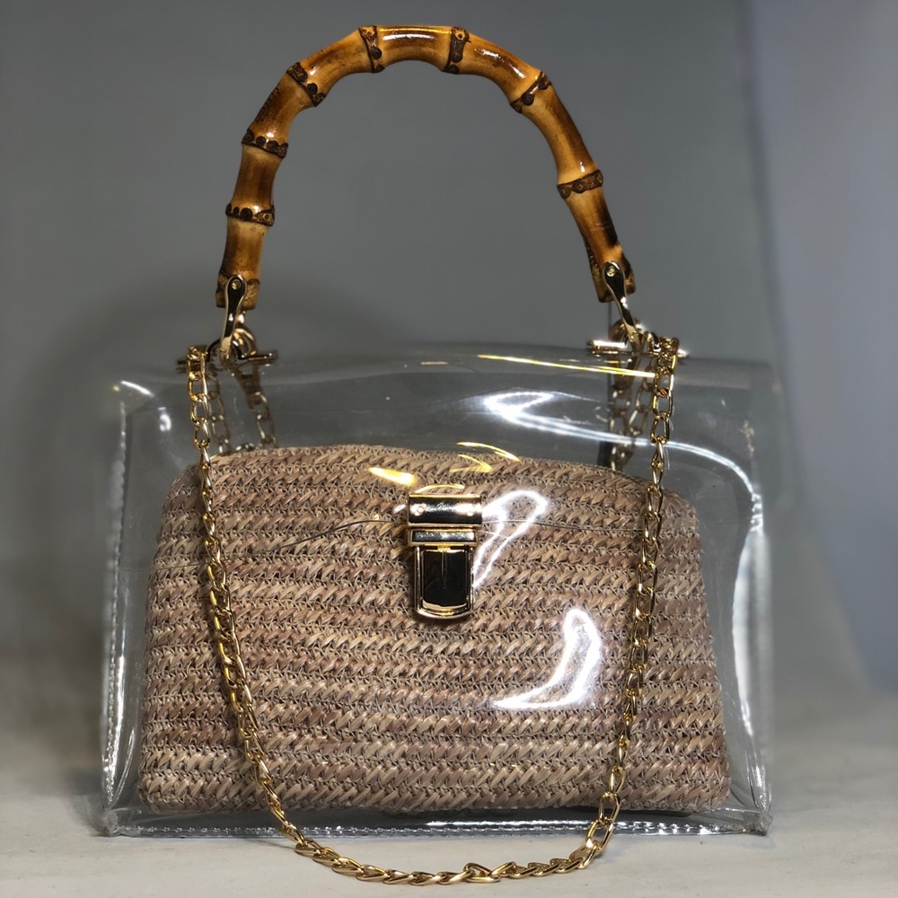 Clear bag with tan pouch